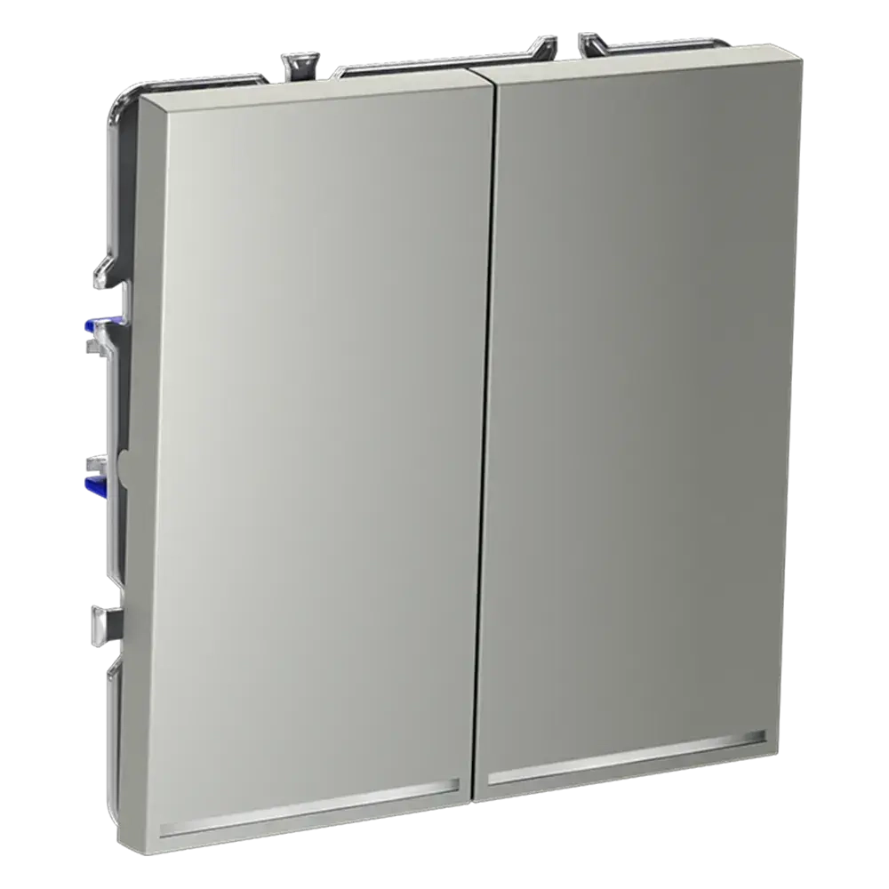 Выключатель встраиваемый VOLTUM S70 двухклавишный с подсветкой 10А, (сталь)