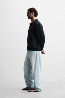 ZARA БАЗОВАЯ ТОЛСТОВКА С ВОРОТНИКОМ НА МОЛНИИ, МОРСКОЙ СИНИЙ