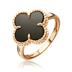 Кольцо «Клевер» из красного золота с ониксом