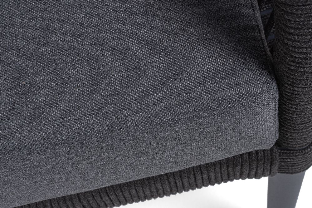 "Канны" лаунж-зона 4-местная (разборная) из роупа со столиком "Диего" цвета "серый гранит", роуп темно-серый круглый, ткань темно-серая