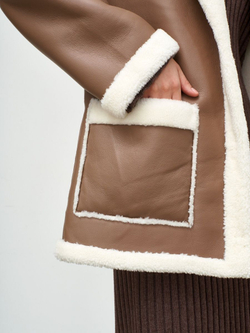 Двусторонняя дубленка из овечьей шерсти тедди чебурашка, капучино, SilverFox