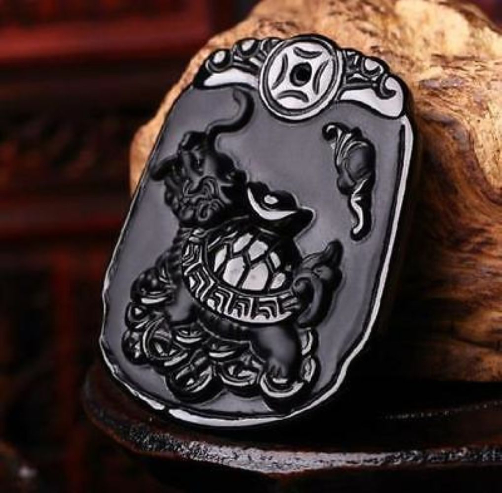 Подвеска Денежная черепаха натуральный обсидиан. О-6