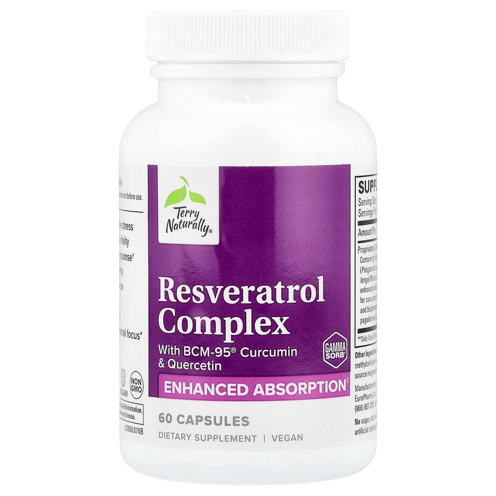 Terry Naturally, комплекс с ресвератролом с куркумином Bcm-95® и кверцетином, 60 капсул