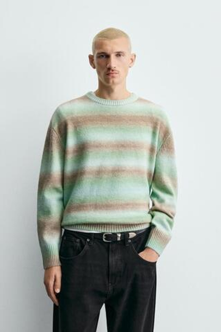 ZARA СВИТЕР ИЗ РЕЛЬЕФНОЙ ТКАНИ В ПОЛОСКУ, БИРЮЗОВЫЙ