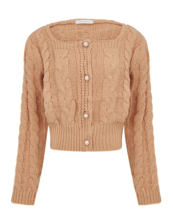 Жакет крупной вязки с пуговицами, горчичный