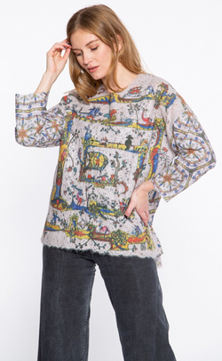 Шерстяной свитер "Лабиринт", по мотивам средневековых буквиц и фантастических существ со страниц Псалтири Латтрелла