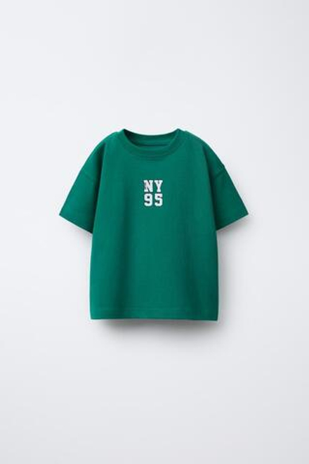 ZARA ФУТБОЛКА С НАДПИСЬЮ, ТЕМНО-ЗЕЛЕНЫЙ