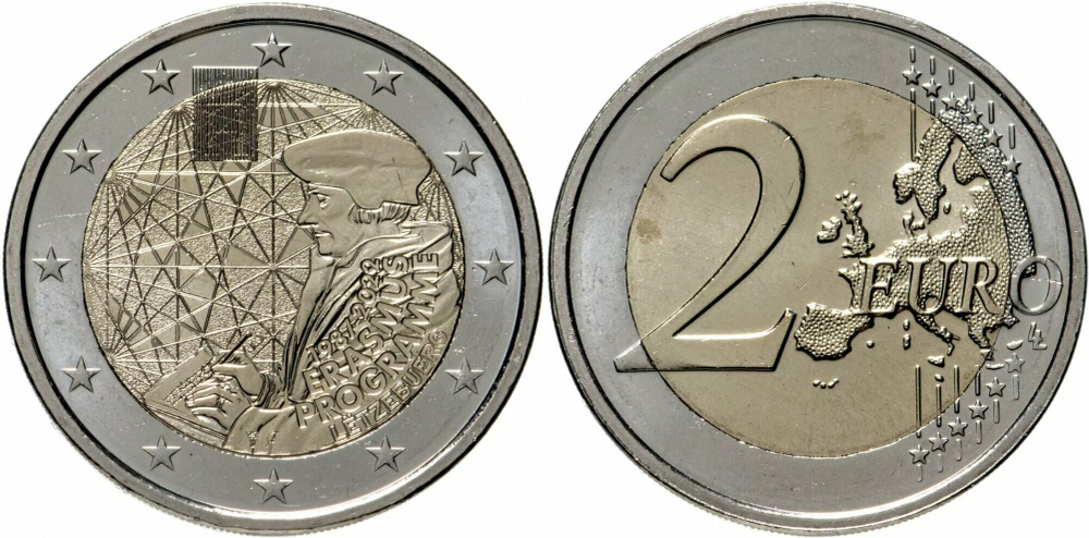Люксембург 2 евро, 2022 35 лет программе Эразмус UNC
