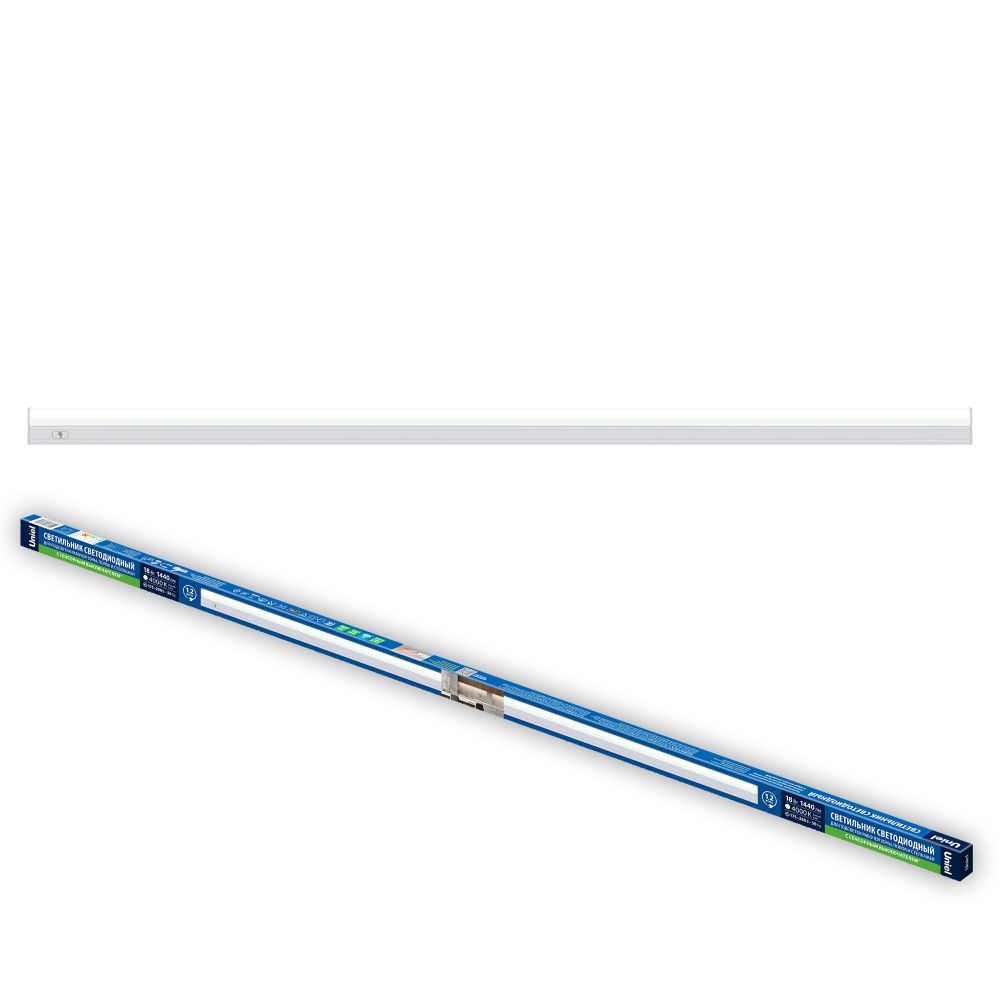 ULI-L04-18W-4000K IP40 WHITE Светильник линейный светодиодный аналог Т5 с сенсорной кнопкой. 230В. Кабель 1.2м с вилкой и крепление в-к. Белый свет 4000K. Корпус белый. TM Uniel