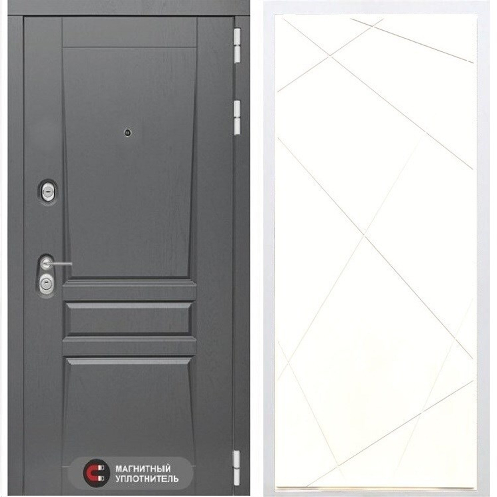 Входная дверь в квартиру Рекс Платинум / ФЛ-291 лучи Силк сноу (белый матовый, без текстуры)