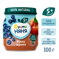 Фрутоняня пюре фруктовое Яблоко черника 100г с 5 месяцев