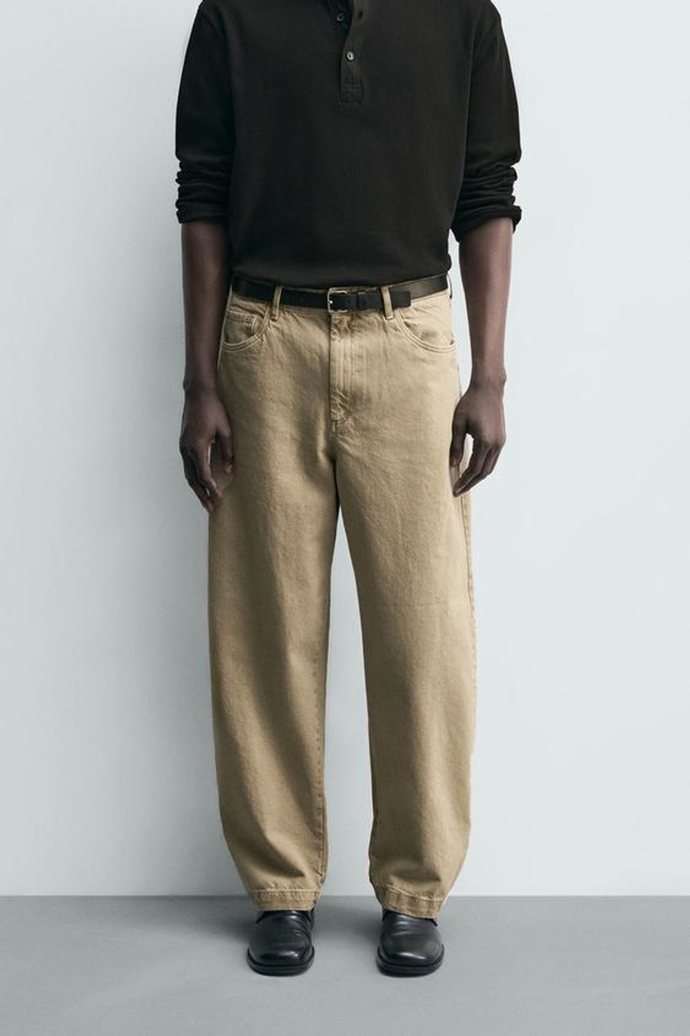 ZARA БРЮКИ STRAIGHT FIT ВЫСТИРАННЫЕ, БЕЖЕВЫЙ