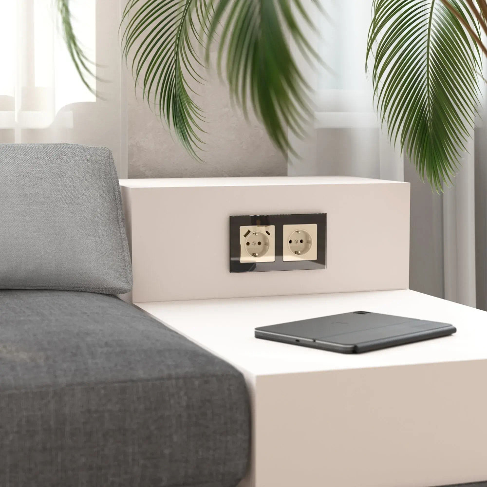 Розетка с заземлением (айвори акрил) W1171043