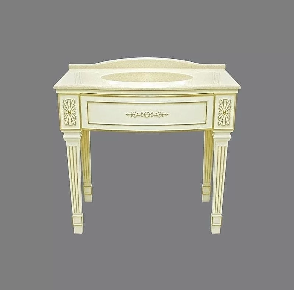 Тумба с раковиной напольная Misty Tiffany 100 белая сусальное золото