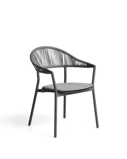 Уличный стул Alimia из графитового алюминия с серой веревкой