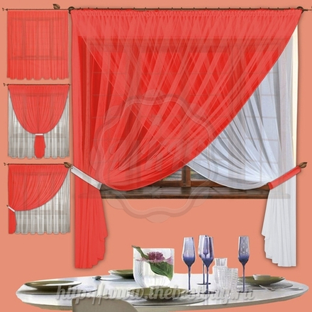 Шторы для кухни:  Лонда  (арт. 1067-2)  -  300х200 см. - алый
