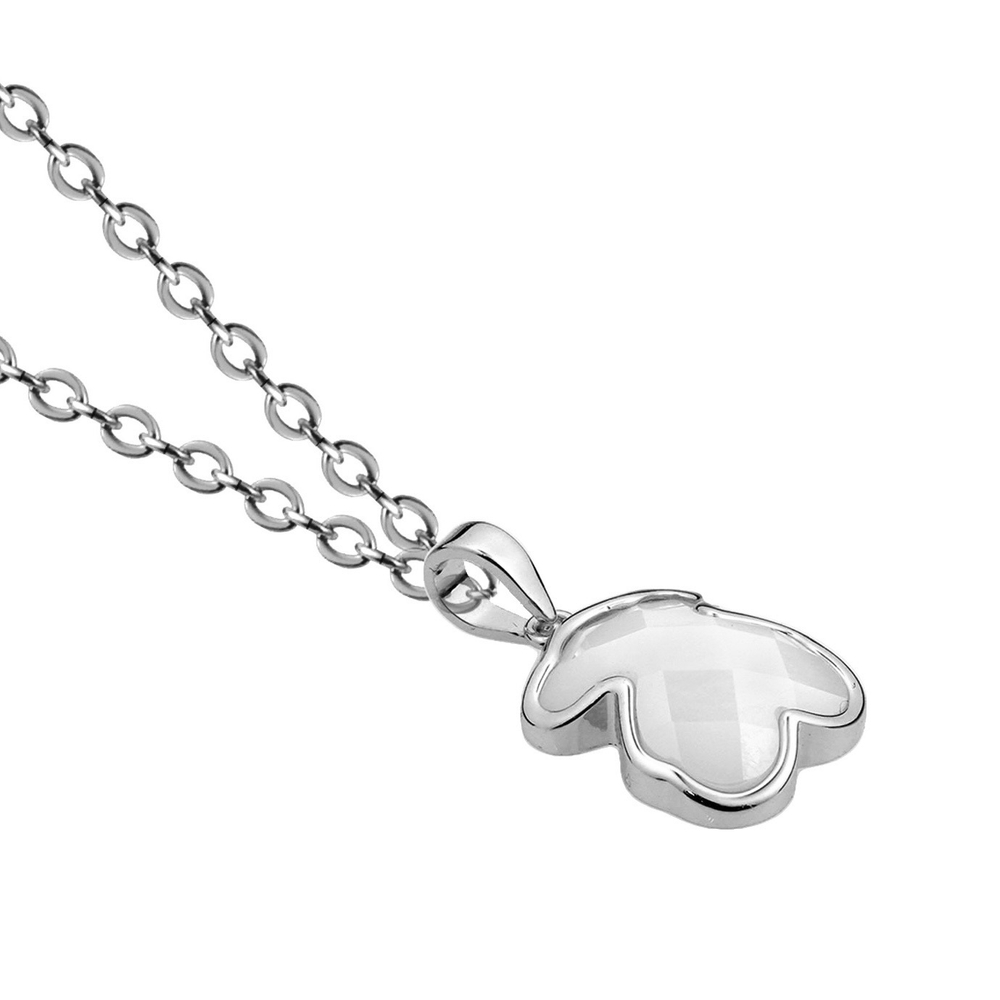 Латунная цепочка с Подвеской "Мишка из белой керамики", silver