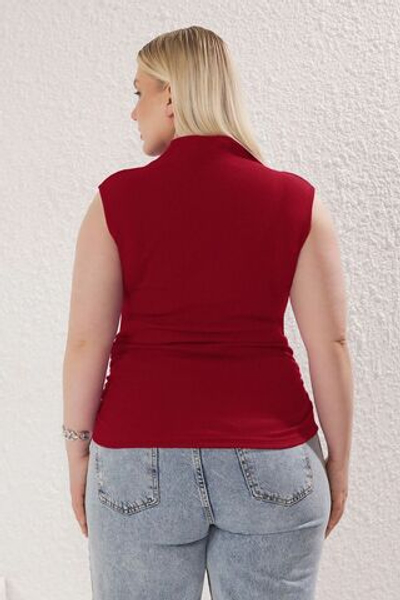 Черная облегающая/облегающая Асимметричная трикотажная блузка больших размеров с рюшами и драпировкой TBBSS25AF00039