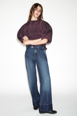 ZARA ДЖИНСЫ Z1975 STRAIGHT С НИЗКОЙ ПОСАДКОЙ И ОТВОРОТАМИ, СИНИЙ