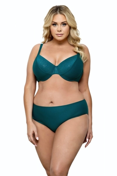 Раздельный купальник plus size с блестящими деталями на лифе (Размер: 85C/42) (Цвет: изумрудный)