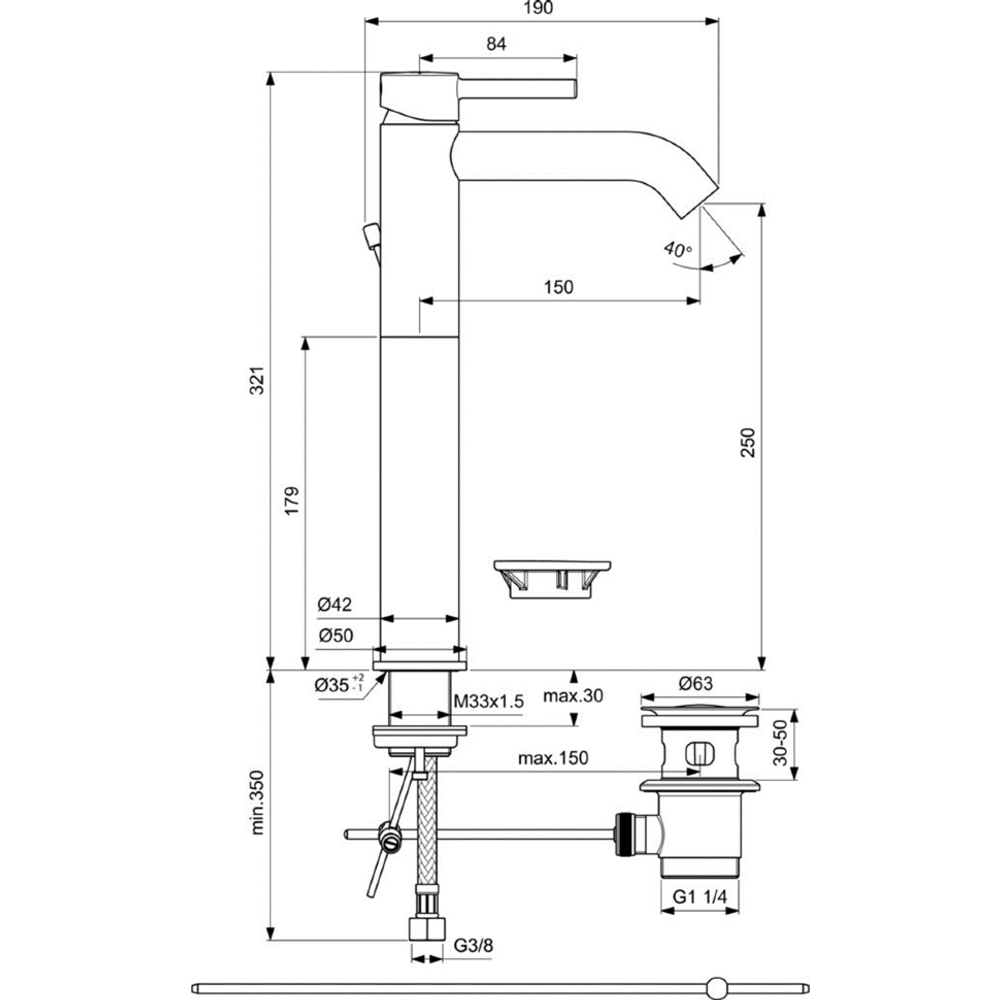Однорукоятковый смеситель для умывальника с удлиненным корпусом Ideal Standard CERALINE BC194XG