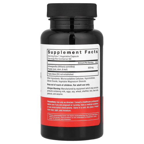 Force Factor, ашваганда, 600 мг, 60 вегетарианских капсул