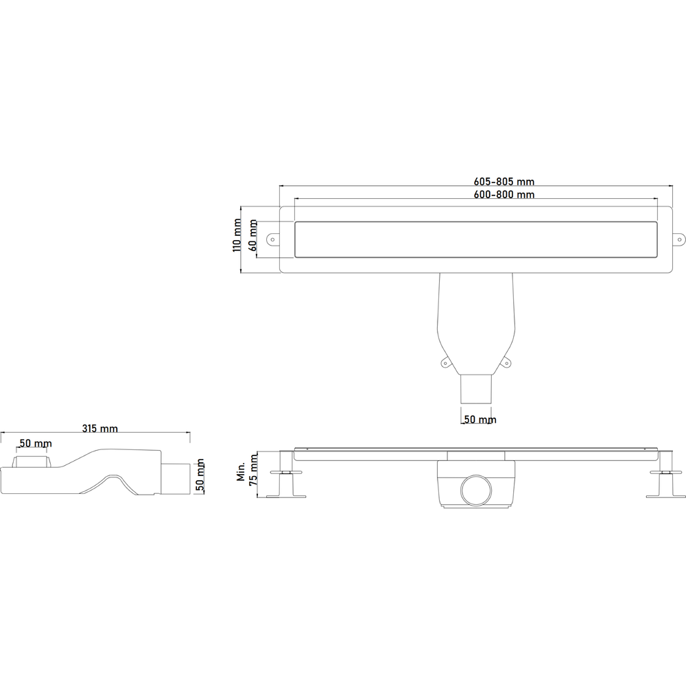 Душевой лоток Boheme Premium Linear 60см 982-60-GM нержавеющая сталь GUN METAL