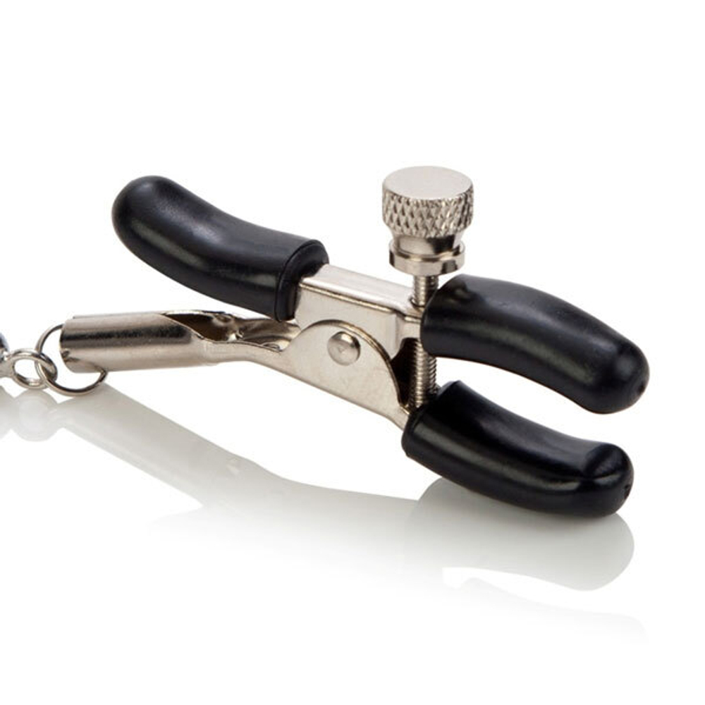 Цепь с зажимами для сосков Silver Beaded Nipple Clamps (Цвет: серебристый)