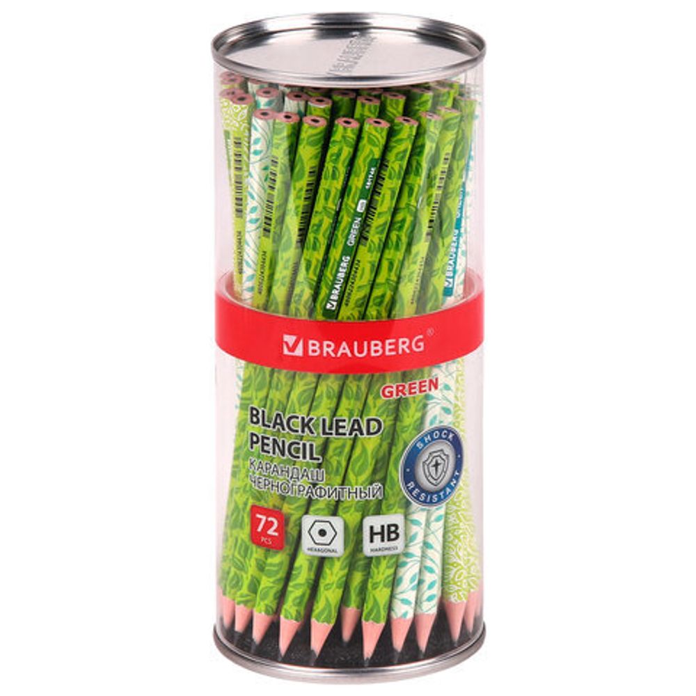 Карандаш чернографитный BRAUBERG "GREEN", 1 шт., HB, пластиковый, корпус ассорти, 181745