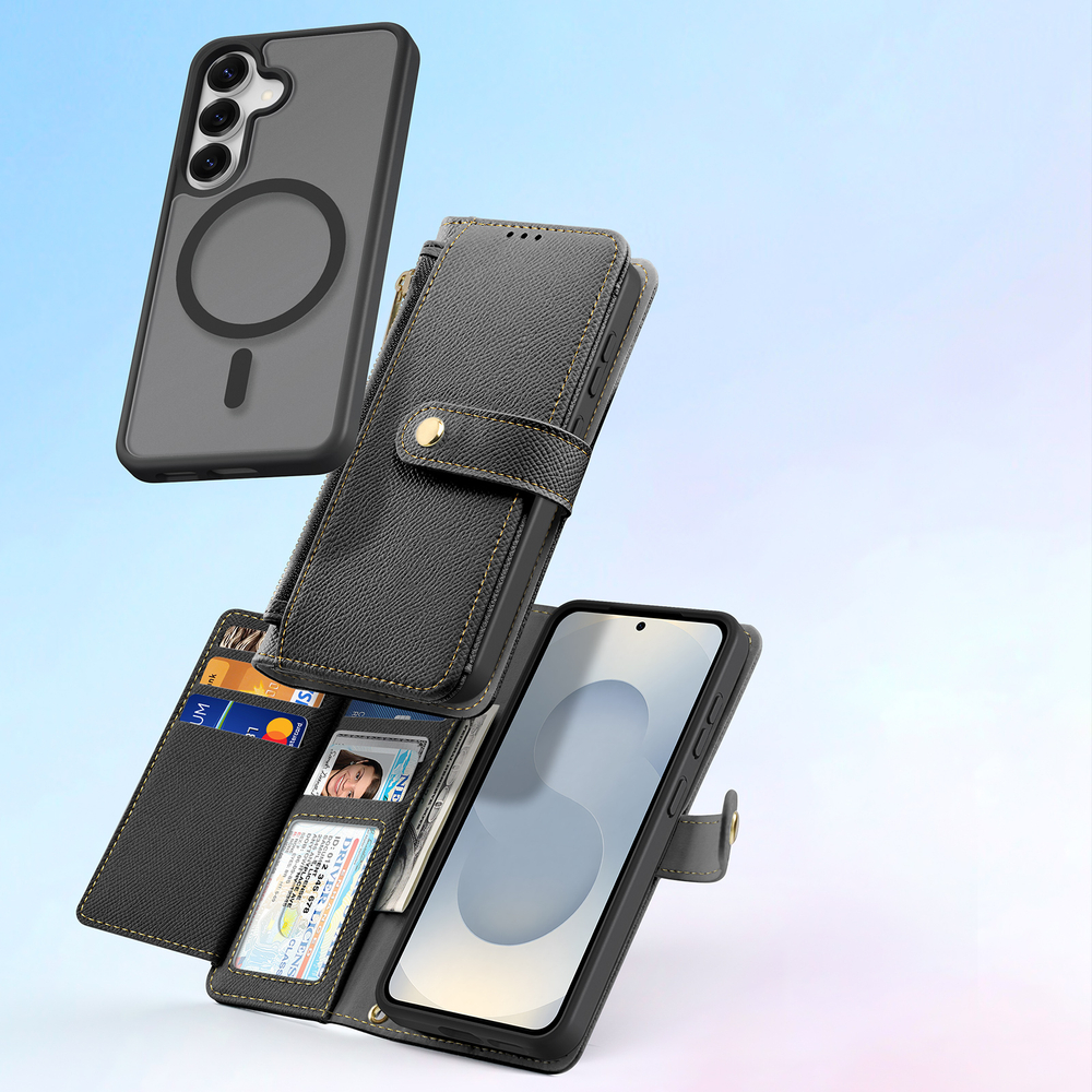 Чехол кошелек с MagSafe из TPU кожи от Dux Ducis для смартфона Samsung Galaxy S25+, серия Lawa Series Case