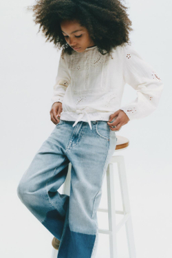 ZARA РУБАШКА С ВЫШИВКОЙ, ЖЕЛТОВАТО-БЕЛЫЙ