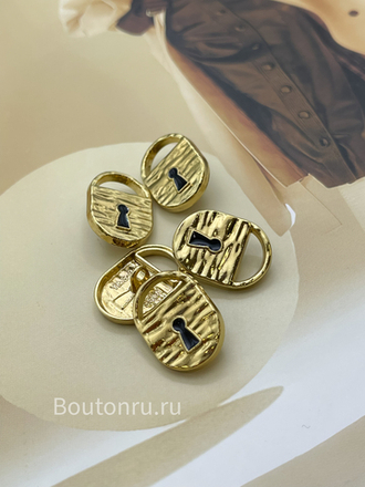 Пуговицы Скиапар. золотистые с черной эмалью "Замочек"