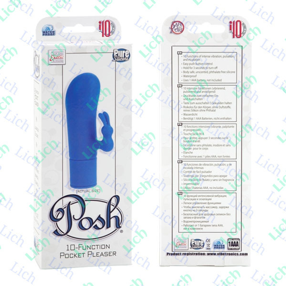 Синий вибромассажер с  клиторальным стимулятором серии Posh