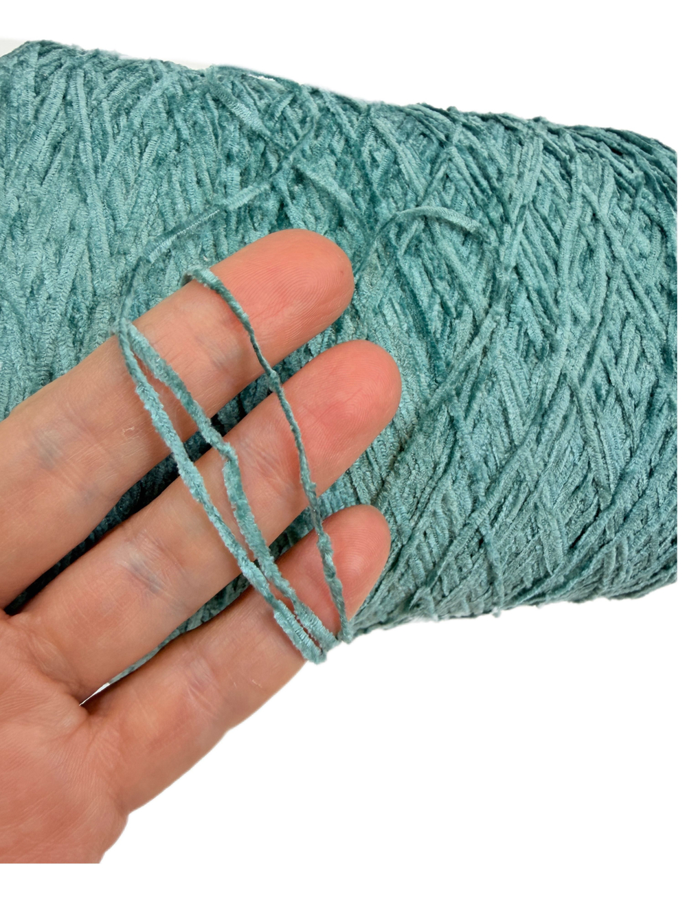 Пряжа на бобине 200г -100% натуральный шелк велюр ленточный (Италия) 100г-610м морская волна