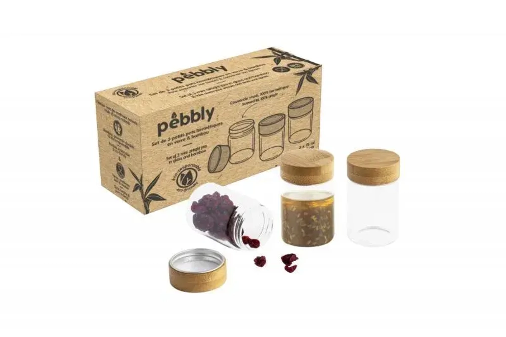 Набор из трех банок для хранения Pebbly с крышкой, 75 мл