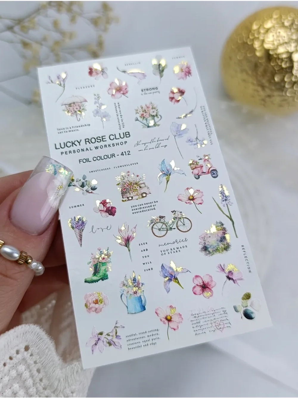Lucky Rose Слайдеры наклейки для длинных ногтей 412