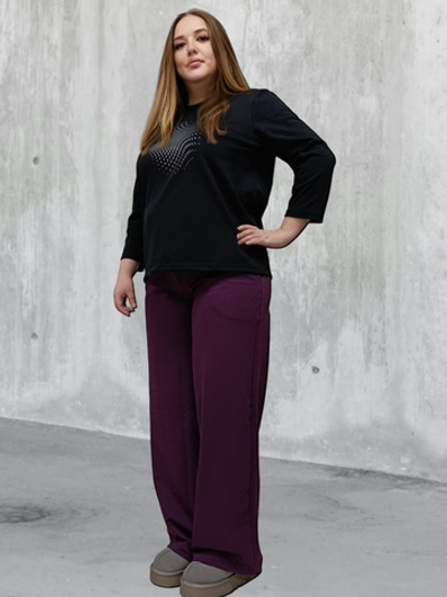 20622 Брюки женские палаццо внизу на резинке футер 2-х нитка виолет (52-164)