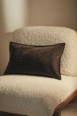 ZARA HOME ЧЕХОЛ ДЛЯ ДЕКОРАТИВНОЙ ПОДУШКИ С ВЫШИВКОЙ ИЗ СИНЕЛИ, КОРИЧНЕВЫЙ