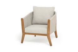 "Сидней" кресло плетеное из роупа, основание тик, каркас алюминий бежевый, роуп бежевый, ткань бежевая