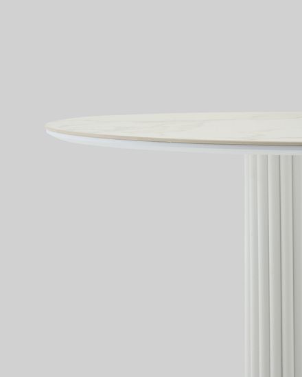 Стол круглый Терралино D90 верх керамика белый матовый, основание металл белый