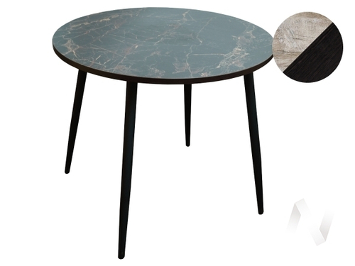 Стол Лайт Круг (опоры черный/пластик каспий черное золото; кромка венге)