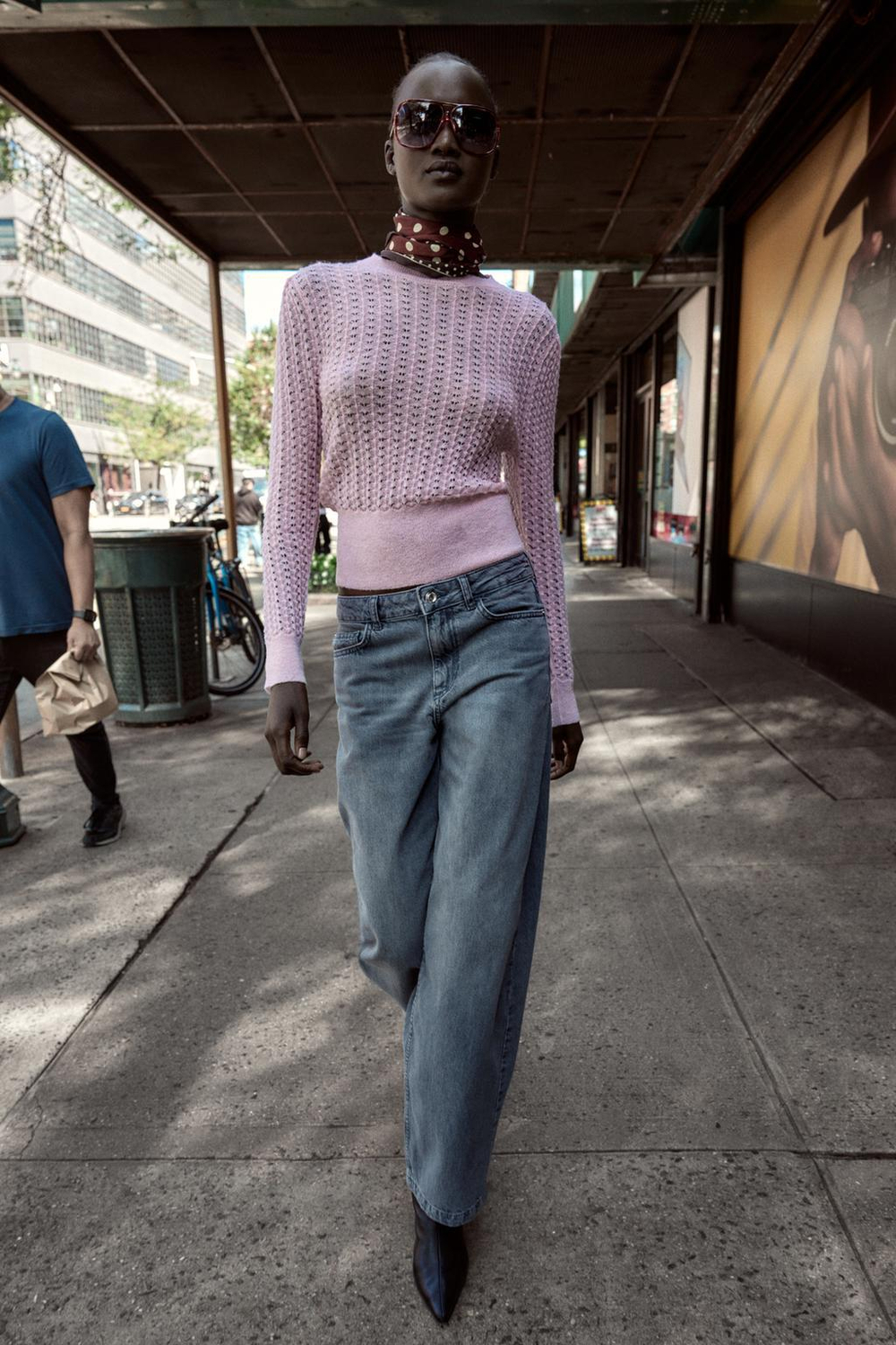 ZARA СВИТЕР ИЗ ШЕРСТИ И АЛЬПАКИ С АЖУРНЫМ УЗОРОМ, РОЗОВЫЙ