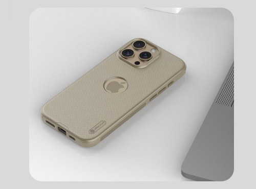 Чехол золотистого цвета (Golden) от Nillkin с вырезом под лого для iPhone 16 Pro Max, серия Super Frosted Shield Pro