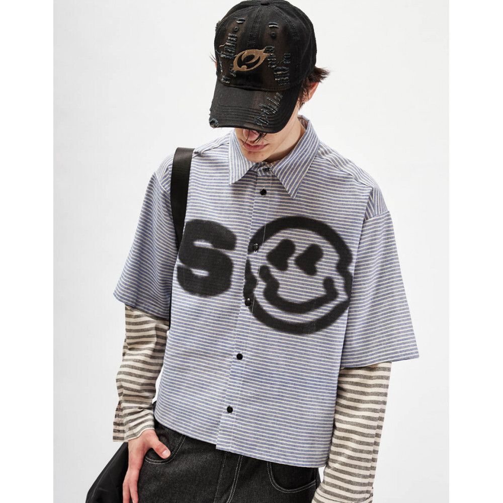 Рубашка SoWhat? Line укороченная голубая / белая / серая