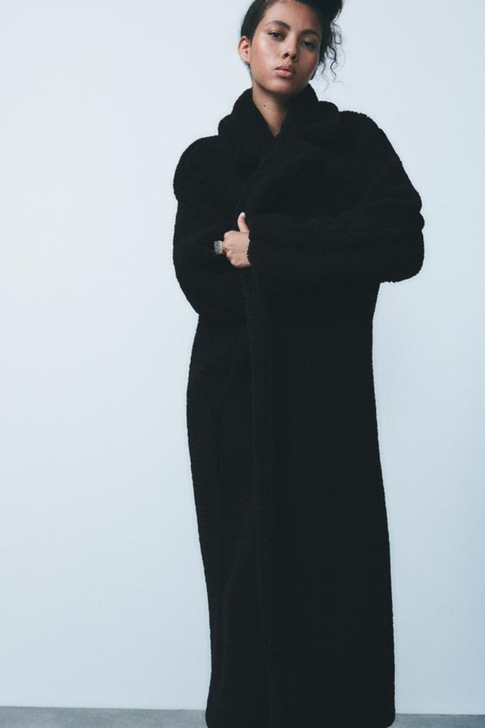 ZARA ШУБА ИЗ ИСКУССТВЕННОЙ ОВЧИНЫ, ЧЕРНЫЙ