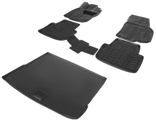 Коврики в салон и багажник автомобиля (комплект) AutoFlex для Volkswagen Tiguan II поколение (DSG РКПП, верхний коврик багажника) 2016-2020 2020-н.в., полиуретан, с крепежом, 5 частей, K9580201-2