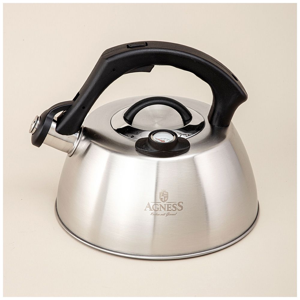 ЧАЙНИК AGNESS СО СВИСТКОМ, 2,80Л ТЕРМОАККУМУЛИРУЮЩЕЕ ДНО,ИНДУКЦИЯ,ВСТРОЕННЫЙ ТЕРМОМЕТР