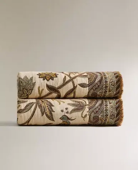 ZARA HOME ПЛЕД С ЖАККАРДОВЫМ УЗОРОМ НА ПРИРОДНУЮ ТЕМАТИКУ, ЗЕЛЕНЫЙ