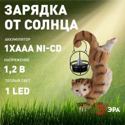 Светильник уличный ЭРА ERASF22-01 садовый на солнечной батарее садовый Кот Акробат 37 см | Садовые декоративные светильники