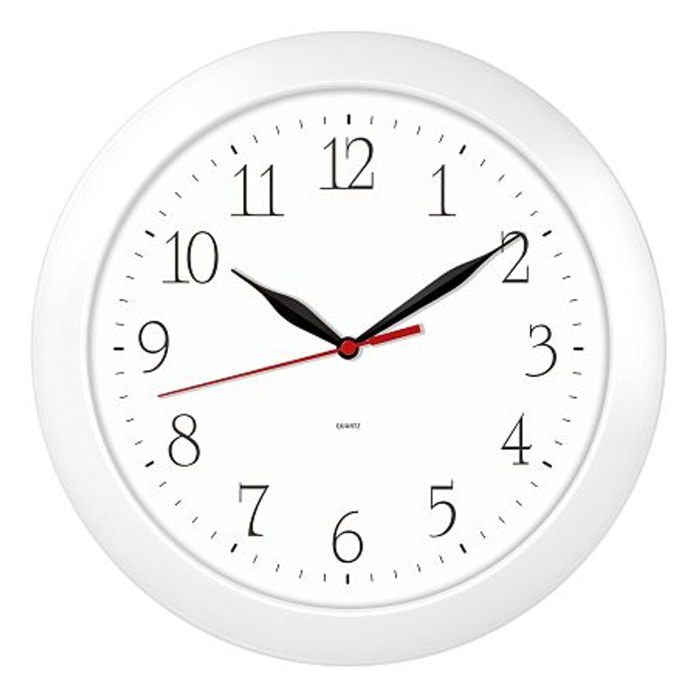 Часы настенные, модель 01, диаметр 290 мм, стекло пластиковое, пластиковый обод, цвет-белый.